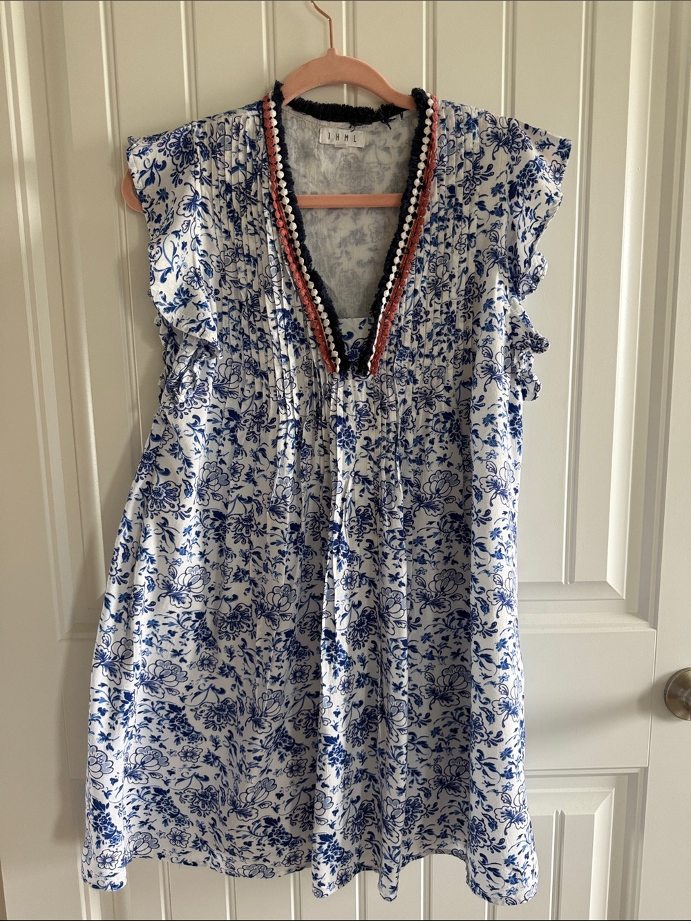THML Blue & White Floral Ruffle Dress | Size Small